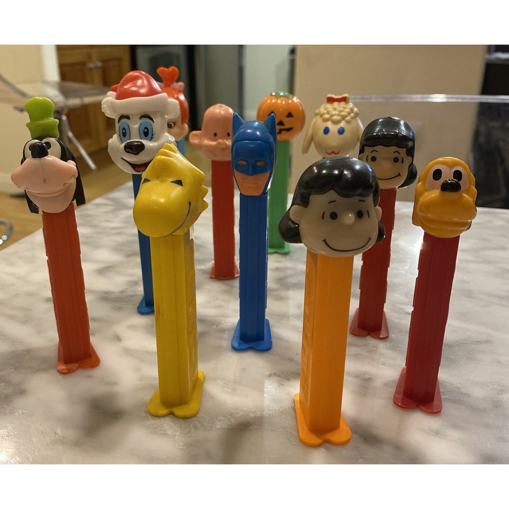 Vintage Lot 11 Pez Different  Peanuts Lucy Red & Orange, Pluto & Goofy,,Batman,+